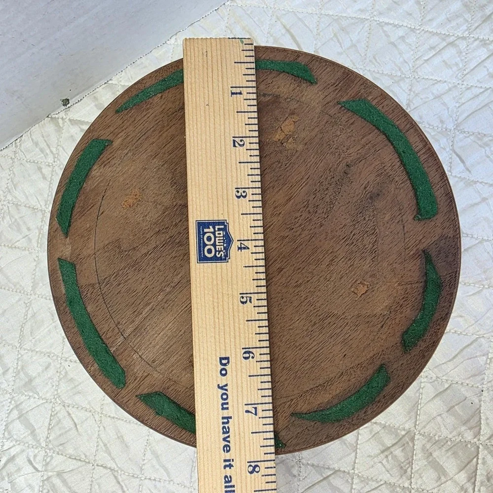 Vintage MCM Handmade Wooden Bowl 2 Tone Horizontal Stripes Maple Walnut Catchall
